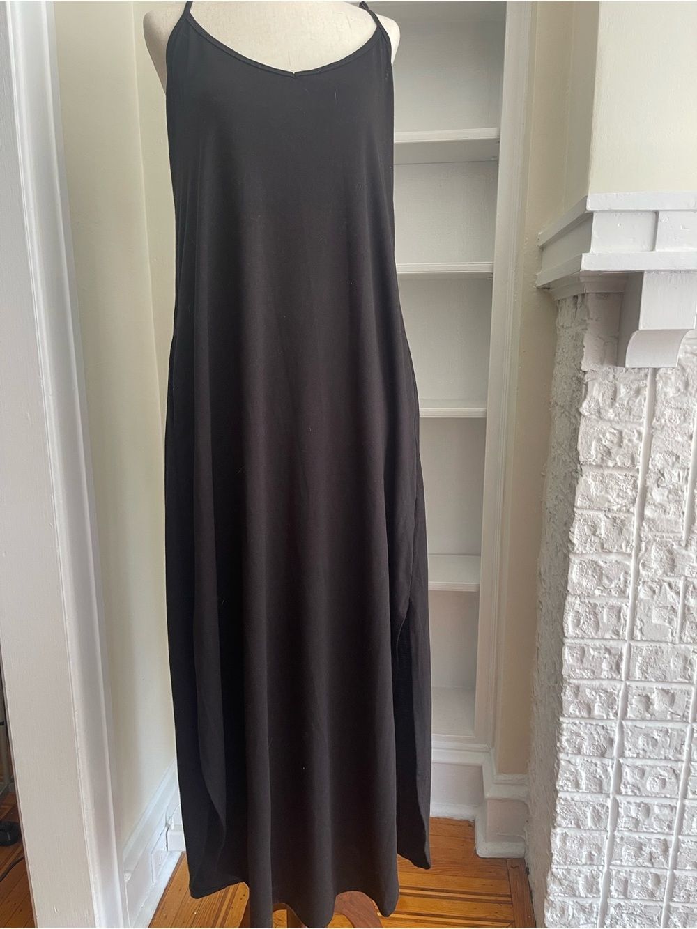 Black Slip Jersey Knit Maxi Dress - Minimal and Adjustable Spaghetti Straps